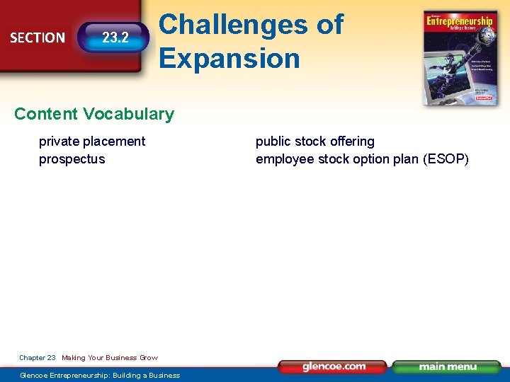 SECTION 23. 2 Challenges of Expansion Content Vocabulary private placement prospectus Chapter 23 Making