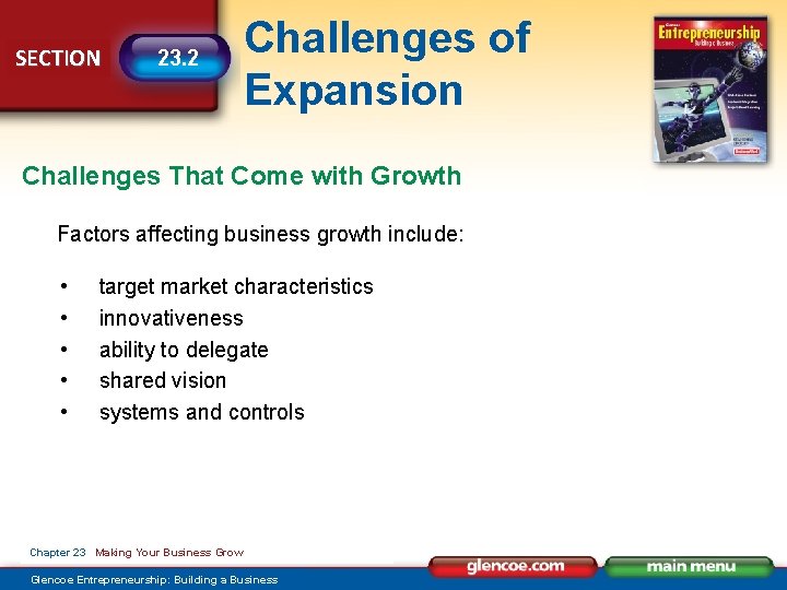 SECTION 23. 2 Challenges of Expansion Challenges That Come with Growth Factors affecting business