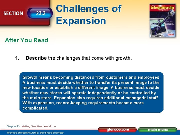 SECTION 23. 2 Challenges of Expansion After You Read 1. Describe the challenges that