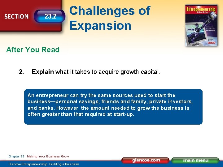 SECTION 23. 2 Challenges of Expansion After You Read 2. Explain what it takes