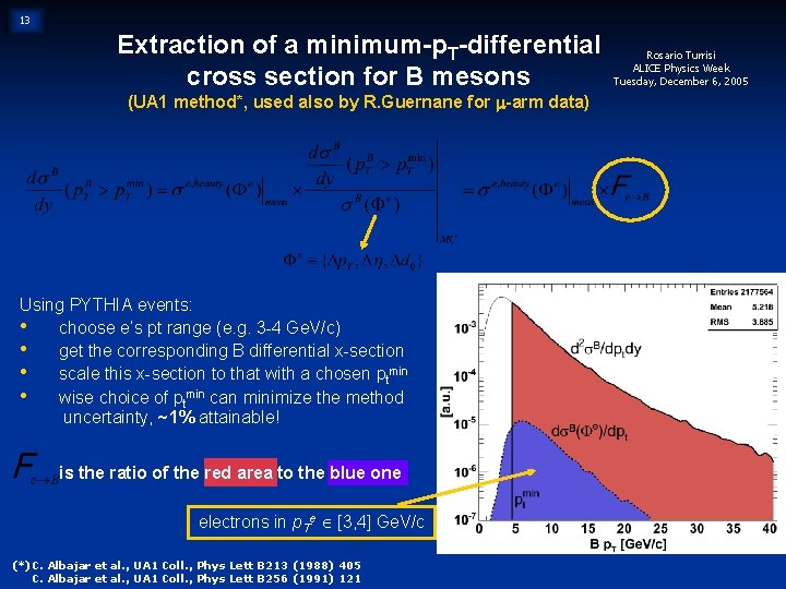 13 Extraction of a minimum-p. T-differential cross section for B mesons (UA 1 method*,