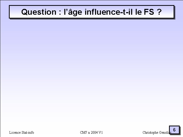 Question : l’âge influence-t-il le FS ? Licence Stat-info CM 7 a 2004 V