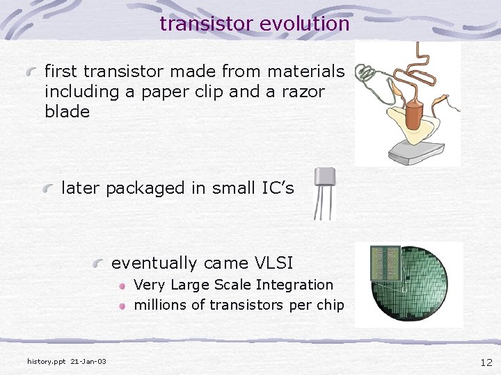 transistor evolution first transistor made from materials including a paper clip and a razor