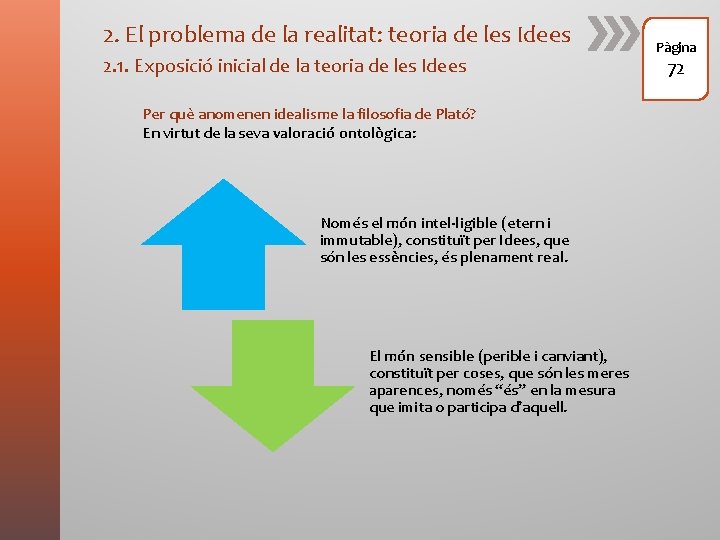 2. El problema de la realitat: teoria de les Idees 2. 1. Exposició inicial