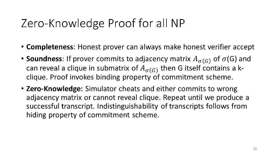 Zero-Knowledge Proof for all NP • 22 