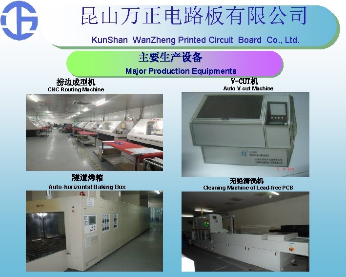 昆山万正电路板有限公司 Kun. Shan Wan. Zheng Printed Circuit Board Co. , Ltd. 主要生产设备 捞边成型机 Major 昆山万正电路板有限公司 Kun. Shan Wan. Zheng Printed Circuit Board Co. , Ltd. 主要生产设备 捞边成型机 Major