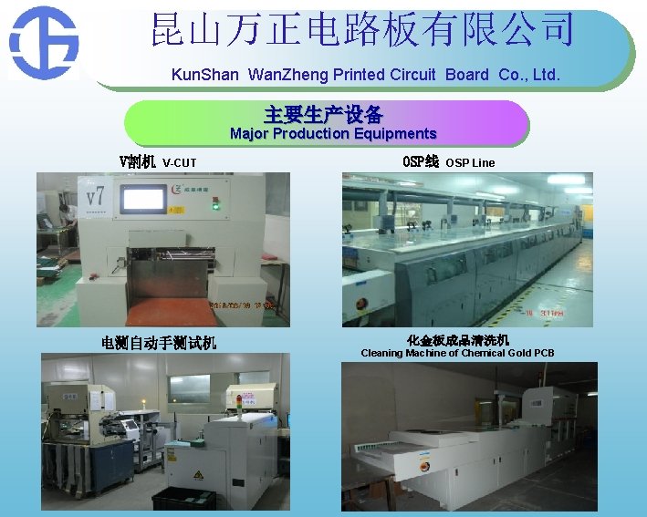 昆山万正电路板有限公司 Kun. Shan Wan. Zheng Printed Circuit Board Co. , Ltd. 主要生产设备 Major Production 昆山万正电路板有限公司 Kun. Shan Wan. Zheng Printed Circuit Board Co. , Ltd. 主要生产设备 Major Production