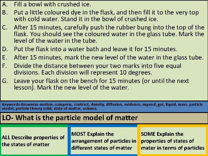 A. Fill a bowl with crushed ice. B. Put a little coloured dye in