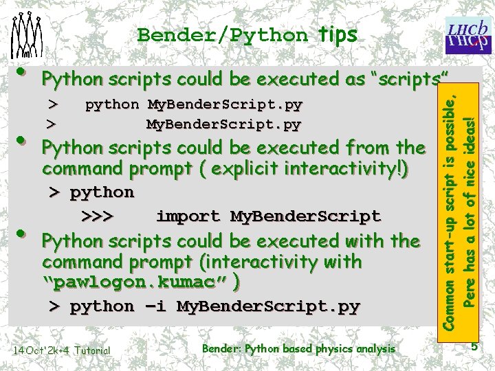  • • Python scripts could be executed as “scripts” > > python My.