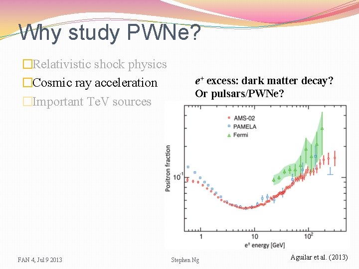 Why study PWNe? �Relativistic shock physics �Cosmic ray acceleration �Important Te. V sources FAN