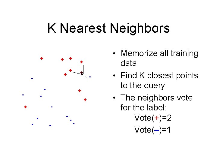 K Nearest Neighbors + + - + + +o - - + - +