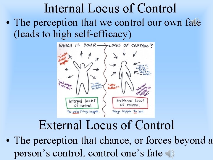 Internal Locus of Control • The perception that we control our own fate (leads