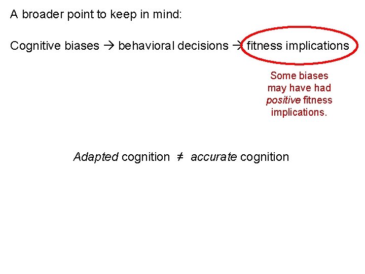A broader point to keep in mind: Cognitive biases behavioral decisions fitness implications Some