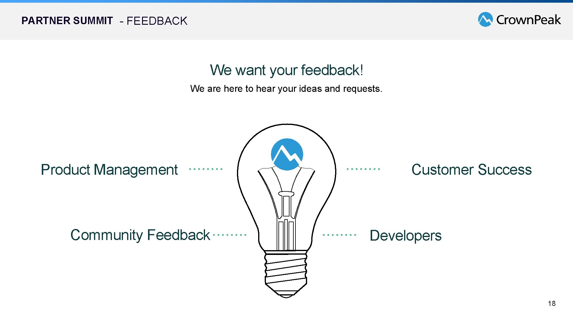 PARTNER SUMMIT - FEEDBACK We want your feedback! We are here to hear your