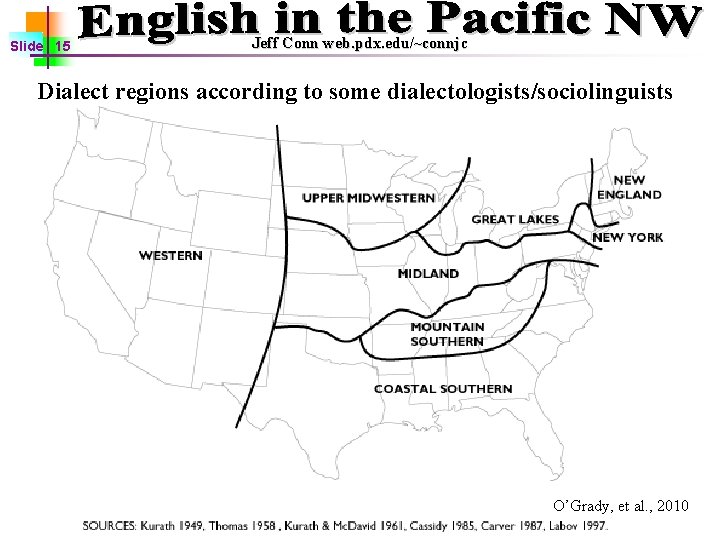 Slide 15 Jeff Conn web. pdx. edu/~connjc Dialect regions according to some dialectologists/sociolinguists O’Grady,