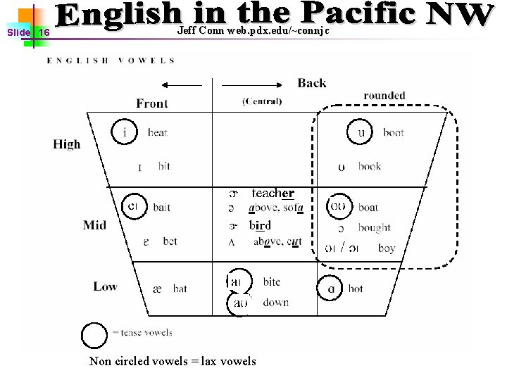 Slide 16 Jeff Conn web. pdx. edu/~connjc Non circled vowels = lax vowels 