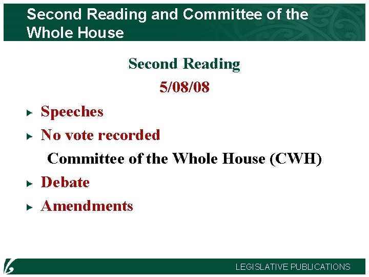 Second Reading and Committee of the Whole House Second Reading 5/08/08 Speeches No vote