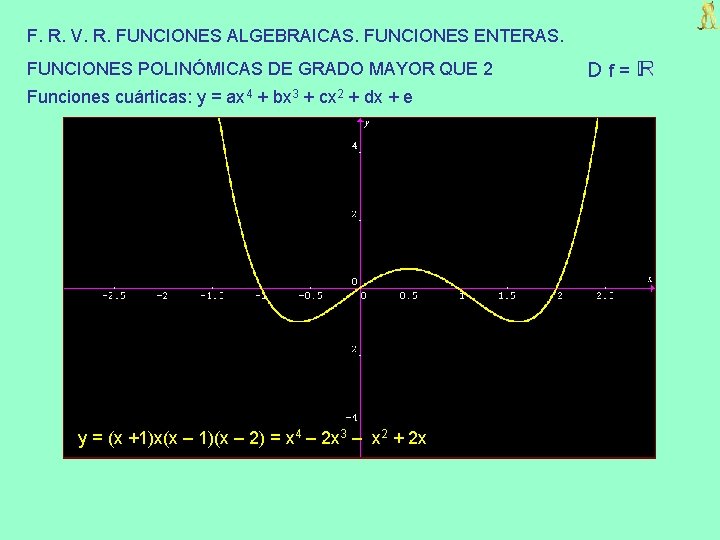 F. R. V. R. FUNCIONES ALGEBRAICAS. FUNCIONES ENTERAS. FUNCIONES POLINÓMICAS DE GRADO MAYOR QUE