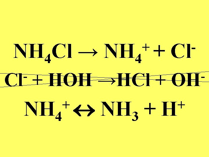 NH 4 Cl → NH 4 Cl ++ + HOH →HCl + + NH