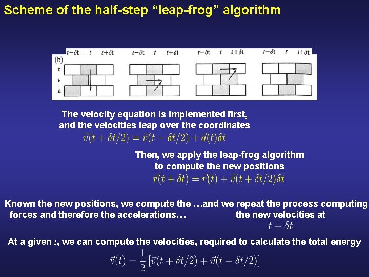 Scheme of the half-step “leap-frog” algorithm The velocity equation is implemented first, and the