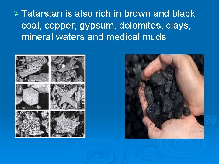 Ø Tatarstan is also rich in brown and black coal, copper, gypsum, dolomites, clays,