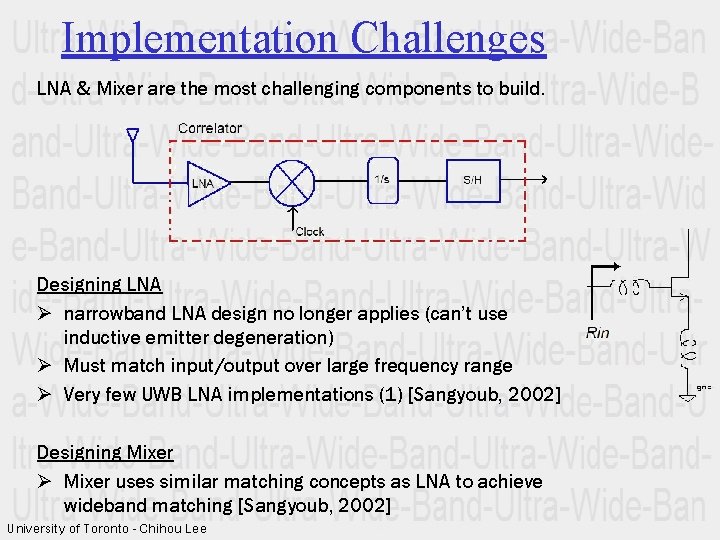 Implementation Challenges LNA & Mixer are the most challenging components to build. Designing LNA