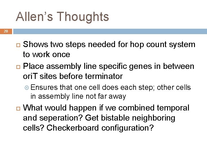 Allen’s Thoughts 20 Shows two steps needed for hop count system to work once