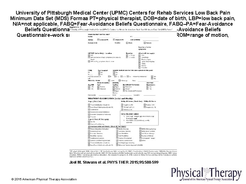 University of Pittsburgh Medical Center (UPMC) Centers for Rehab Services Low Back Pain Minimum