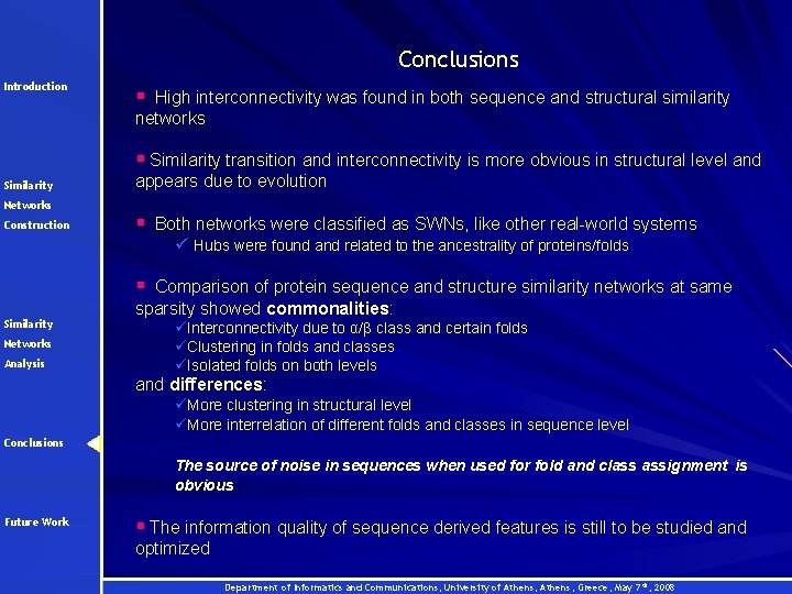 Conclusions Introduction § High interconnectivity was found in both sequence and structural similarity networks