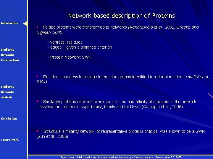 Network-based description of Proteins Introduction § Folded proteins were transformed to networks (Vendruscolo et