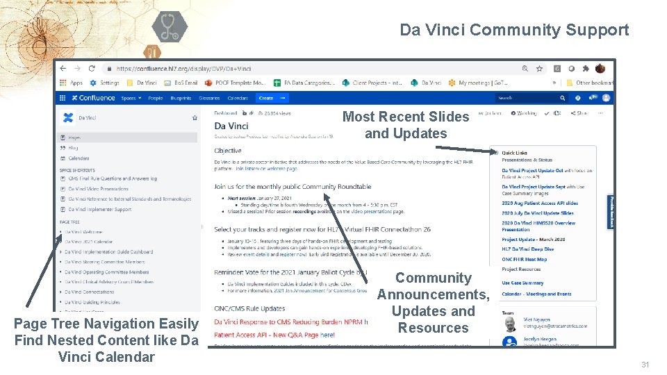 Da Vinci Community Support Most Recent Slides and Updates Page Tree Navigation Easily Find