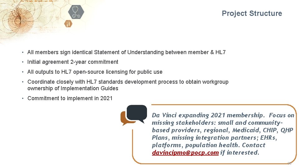 Project Structure • All members sign identical Statement of Understanding between member & HL