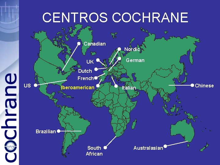 CENTROS COCHRANE Canadian Nordic UK German Dutch French US Iberoamerican Italian Brazilian South African