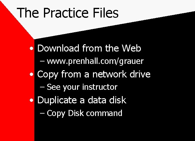 The Practice Files • Download from the Web – www. prenhall. com/grauer • Copy