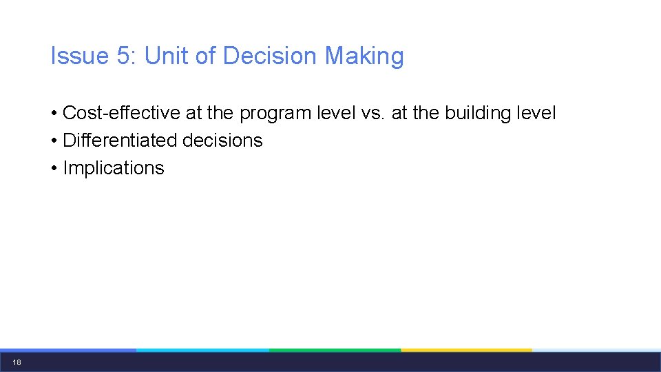 Issue 5: Unit of Decision Making • Cost-effective at the program level vs. at