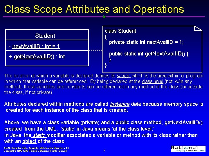 Class Scope Attributes and Operations Student - next. Avail. ID : int = 1 Class Scope Attributes and Operations Student - next. Avail. ID : int = 1