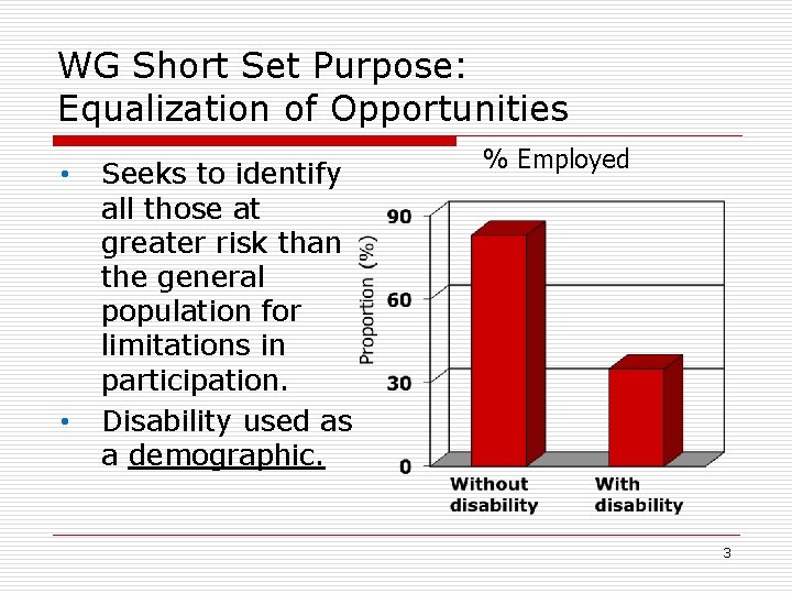 WG Short Set Purpose: Equalization of Opportunities • • Seeks to identify all those