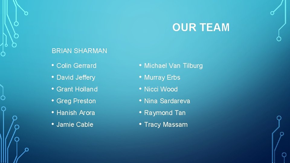 OUR TEAM BRIAN SHARMAN • Colin Gerrard • David Jeffery • Grant Holland •