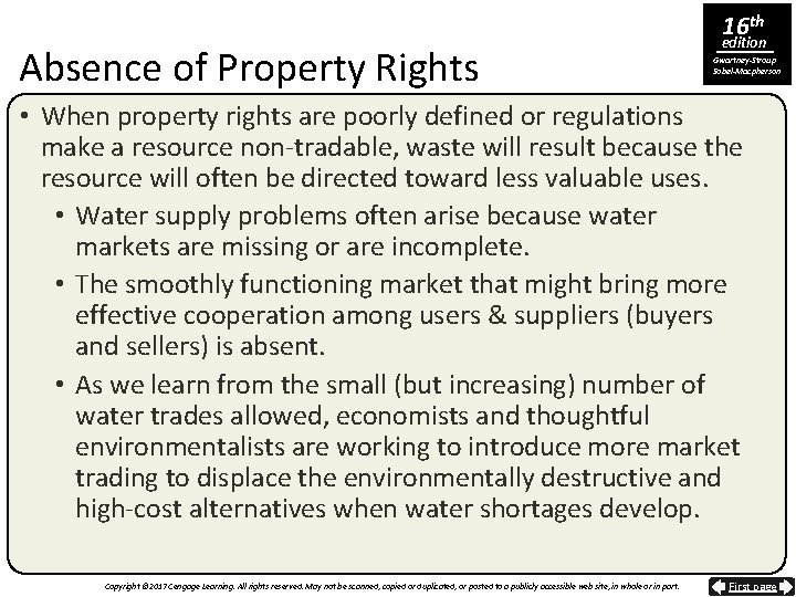 Absence of Property Rights 16 th edition Gwartney-Stroup Sobel-Macpherson • When property rights are