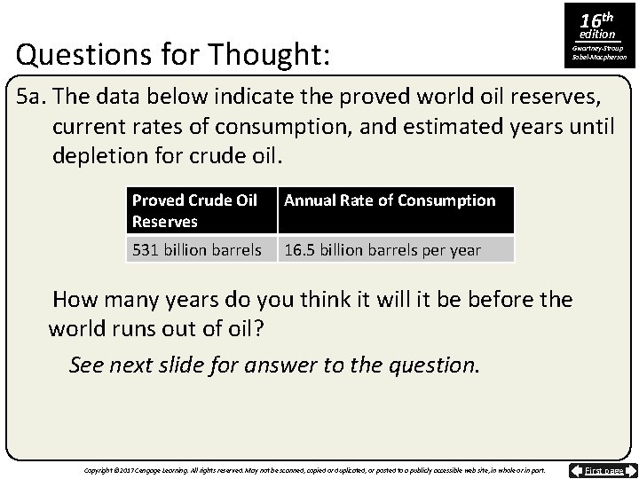 Questions for Thought: 16 th edition Gwartney-Stroup Sobel-Macpherson 5 a. The data below indicate