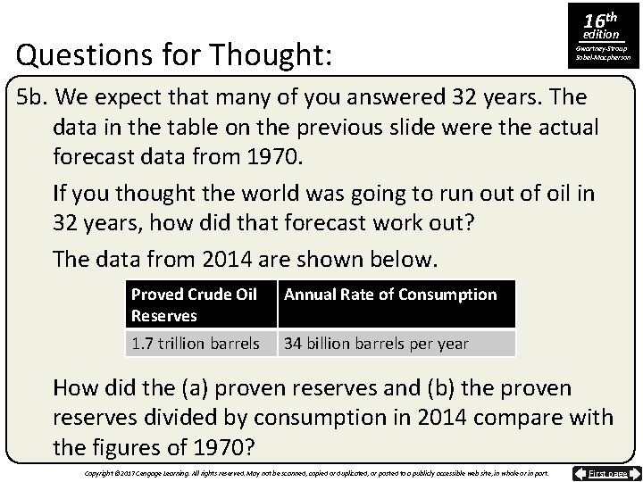 Questions for Thought: 16 th edition Gwartney-Stroup Sobel-Macpherson 5 b. We expect that many