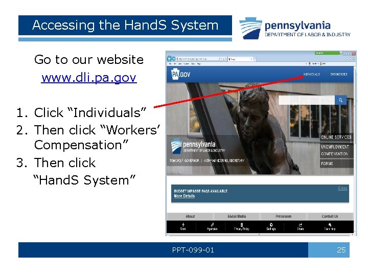 Accessing the Hand. S System Go to our website www. dli. pa. gov 1.