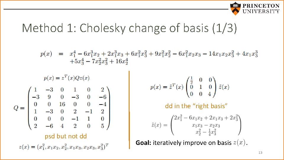 Method 1: Cholesky change of basis (1/3) dd in the “right basis” psd but