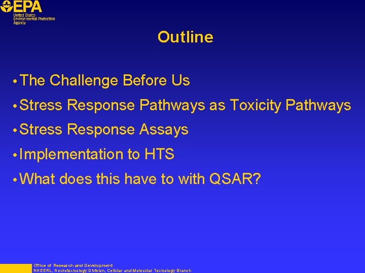 Outline • The Challenge Before Us • Stress Response Pathways as Toxicity Pathways •
