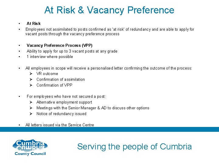 At Risk & Vacancy Preference • • At Risk Employees not assimilated to posts
