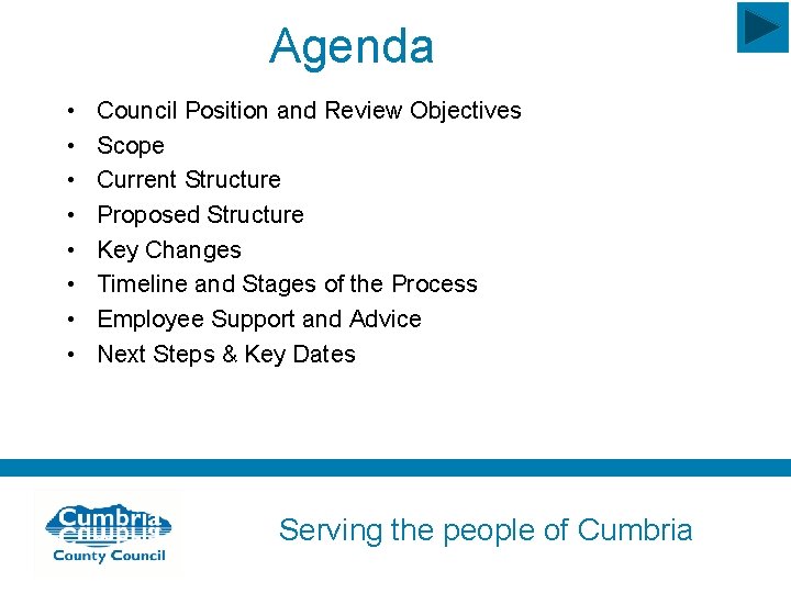 Agenda • • Council Position and Review Objectives Scope Current Structure Proposed Structure Key