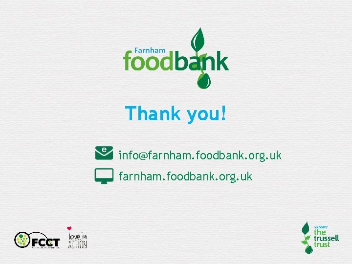 Thank you! info@farnham. foodbank. org. uk 