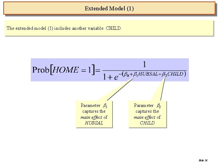 Extended Model (1) The extended model (1) includes another variable: CHILD. Parameter 1 captures