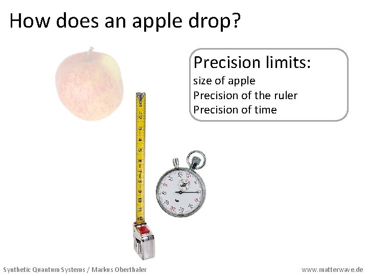 How does an apple drop? Precision limits: size of apple Precision of the ruler