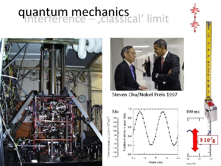 quantum mechanics interference – ‚classical‘ limit Steven Chu/Nobel Preis 1997 3 10 -7 g